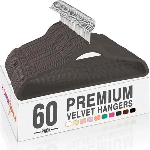 Miniatura 30 de HOUSE DAY - Perchas de terciopelo negro de 60 unidades, antideslizantes, resistentes, para abrigos, perchas premium delgadas que ahorran espacio