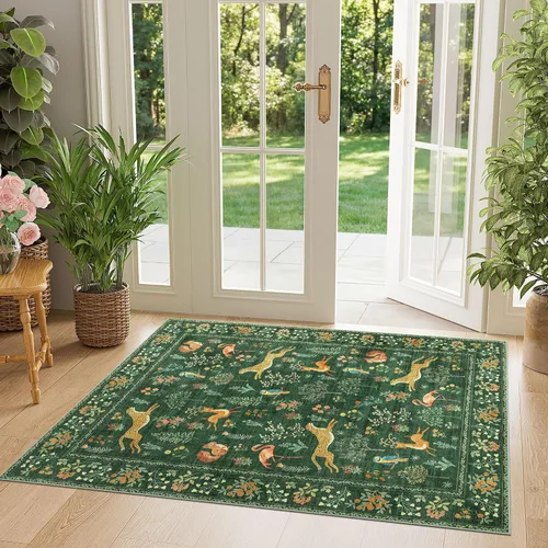 Miniatura 150 de DUKINO Alfombra de área de 6 x 9 pies, alfombra floral para sala de estar, ligera, antideslizante, lavable, alfombra de interior de pelo bajo