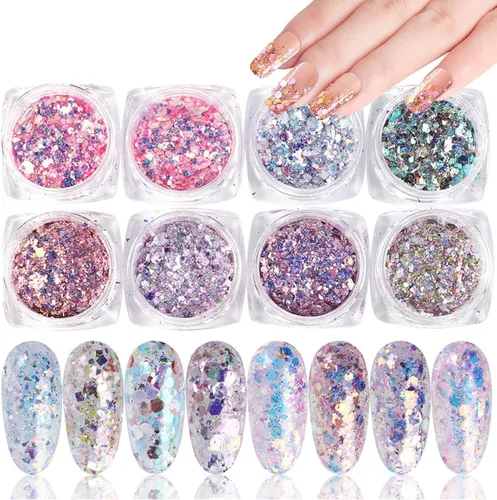 Accesorios holográficos con purpurina de lentejuelas para uñas, coloridos diseños de discos pequeños irregulares con purpurina 3D, kit de puntas de