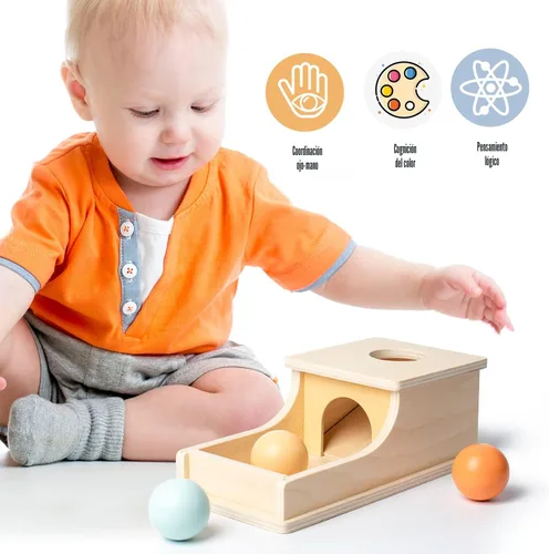 Miniatura 7 de Busy Edition Juguetes Montessori para bebés de 6 a 12 meses Caja de permanencia de objetos Caja de bolas de madera caídas Juguetes de juego