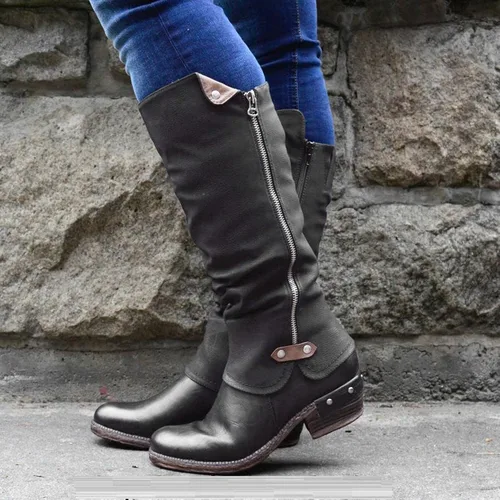 Miniatura 4 de Eduavar - Botas para mujer, con cremallera hasta la rodilla, botas de tacón plano, botas de invierno de pantorrilla ancha, botas de senderismo