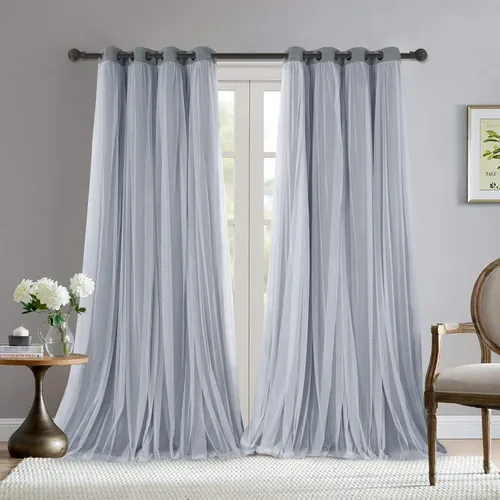 Miniatura 41 de BONZER Cortinas opacas con superposición transparente, mezcla y combina paneles de ventana de doble capa con aislamiento térmico para sala de estar