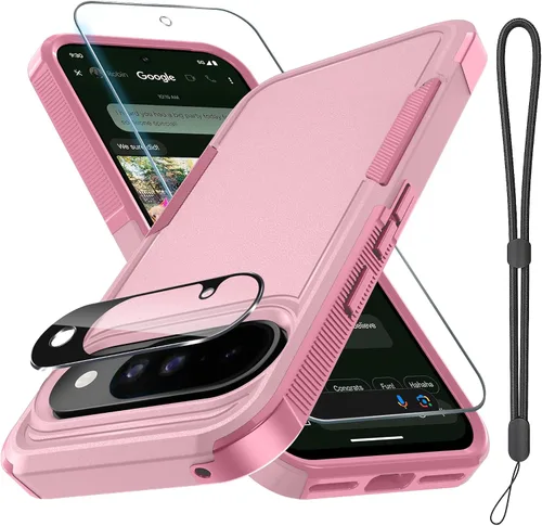 Miniatura 45 de Funda para Google Pixel 10 Pro XL con correa para la muñeca + protector de pantalla de vidrio templado + cubierta para lente de cámara, cuerpo Verde