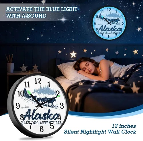 Miniatura 7 de Yuiboo Battery Operated Silent Non-Ticking Clock Luminous Voice-Activated Wall Clocks Alaska Sled Adventures Vintage Beige 12 Inch for Living Room