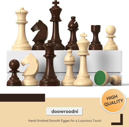 Miniatura 3 de doowroodni Piezas de ajedrez de madera grandes de 3.75 pulgadas con rey de lujo Staunton de madera con 2 reinas extra para juego de mesa de ajedrez