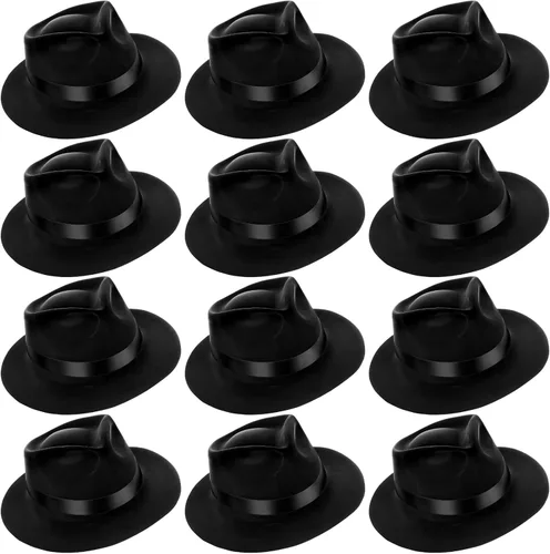 Sureio Sombrero de gángster de 12 piezas, sombreros de plástico para caballeros, sombreros de disfraz de gángster para hombres, mujeres, niños,