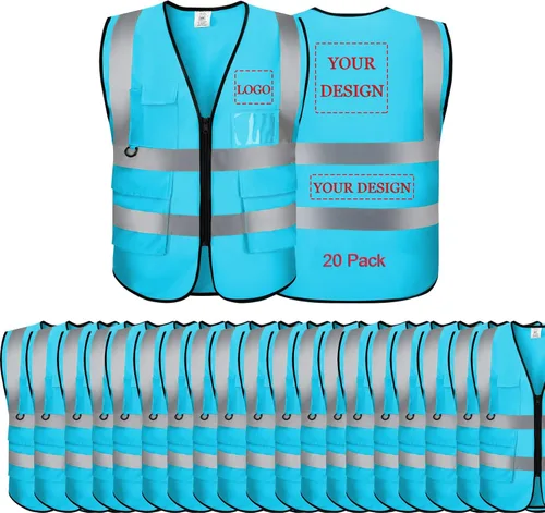 Miniatura 8 de Chaleco de seguridad con logotipo personalizado, personalizable, visibilidad clase 2, chalecos reflectantes a granel con bolsillos y cremallera