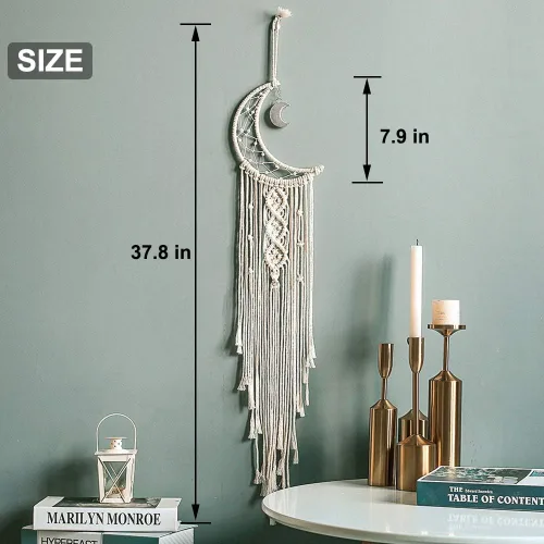 Miniatura 5 de MOONFLY Atrapasueños con diseño de luna y estrella hecho a mano, tejidos de algodón, atrapasueños de macramé boho, decoración de pared colgante