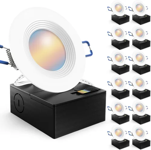 Sunco Paquete de 12 unidades de iluminación empotrable LED de 3 pulgadas, lámpara de techo de montaje empotrado ultra delgada sin lata con caja de