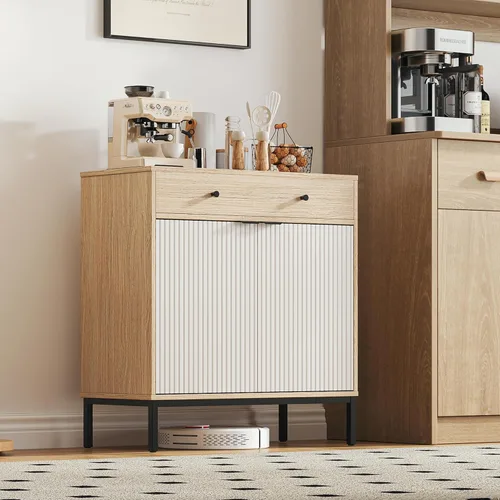 Miniatura 16 de Mericonia Aparador Buffet de Granja con Almacenamiento, Barra de Café Acanalada con Puertas y Estantes Ajustables, Gabinete de Consola de Madera A