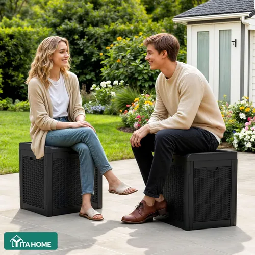 Miniatura 2 de YITAHOME Caja de cubierta de 32 galones, almacenamiento de resina con tapa con cerradura y asas laterales, contenedor pequeño