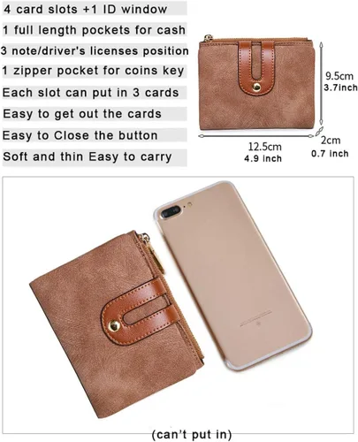 Miniatura 34 de AOXONEL Cartera pequeña de cuero plegable Rfid para mujer, con cremallera, bolsillo para tarjeta de identificación, delgada, compacta y delgada