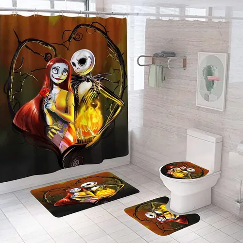 Miniatura 15 de Juego de 4 cortinas de ducha de Navidad para niños, decoración de Halloween con 12 ganchos de cortina para baño, impermeable, 71 x 71 pulgadas (D13)