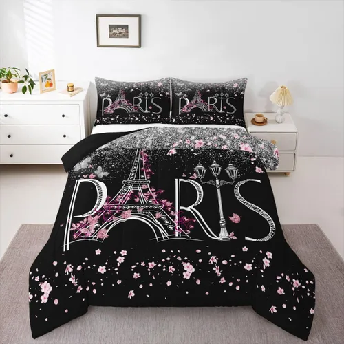 Miniatura 18 de Feelyou Juego de edredón de castillo rosa para niños, tamaño individual, juego de ropa de cama de princesa para niños y niñas, inserto de edredón