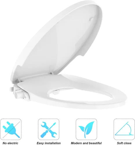 Miniatura 4 de Asiento de inodoro con bidé para inodoro redondo, accesorio de bidé no eléctrico de doble boquilla con cierre suave, cubierta de asiento de inodoro