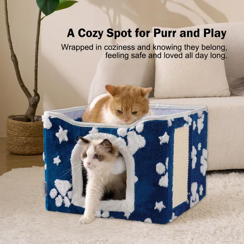 Miniatura 2 de Casas para gatos de interior, bonita cueva para gatos con bola esponjosa para colgar y almohadilla para rascar, escondite plegable para gatitos, 17