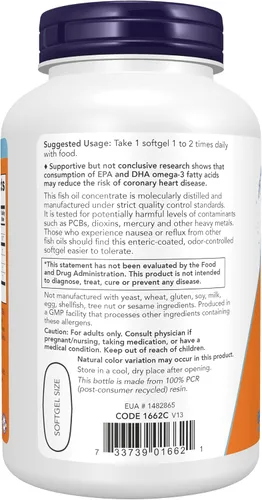 Miniatura 3 de NOW Foods Suplementos, Ultra Omega-3 Destilado Molecularmente y Recubierto entérico, 180 cápsulas blandas