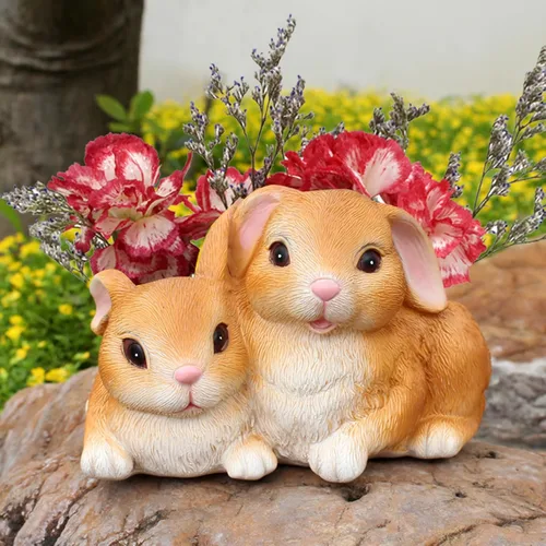 Miniatura 4 de Maceta de Conejo, Macetas Pequeñas para Suculentas con Drenaje, Bonitas Macetas de Resina para Suculentas con Forma de Conejo, Maceta Decorativa