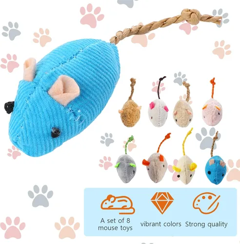Miniatura 3 de Mozeat Lens Paquete de 8 ratones de juguete para gatos, juguetes interactivos para gatos, ratones de peluche, juguetes de gato con hierba gatera