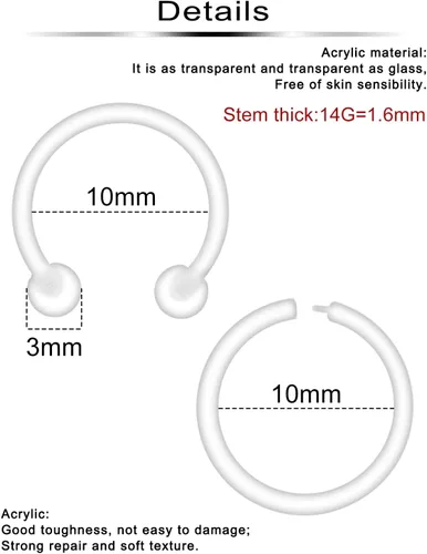 Miniatura 2 de 30 piezas 14G 16G Retenedor de tabique de plástico transparente anillo de tabique flexible joyería para el trabajo, cirugía deportiva, resonancia