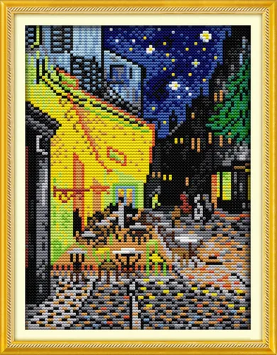 YEESAM ART Van Gogh - Kits de punto de cruz para adultos, principiantes, cafetería, 11 unidades, estampado de bricolaje, kit de iniciación de