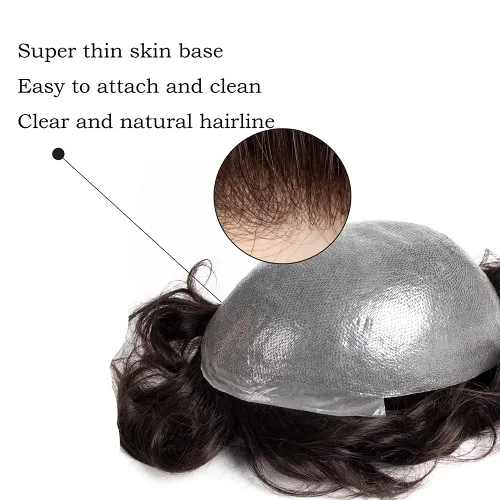 Miniatura 4 de GEXWORLDWIDE GEX Toupee - Peluca de cabello humano para hombre, 0.003 in, piel fina, 8x10 pulgadas, negro natural, mezclado con 40% gris, duradero