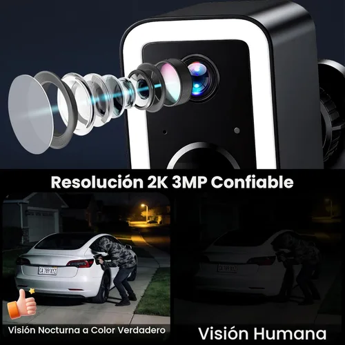Miniatura 2 de Cámaras de seguridad 2K actualizadas 2026 inalámbricas para exteriores, detección de movimiento AI y alarma de sirena de foco, cámara exterior