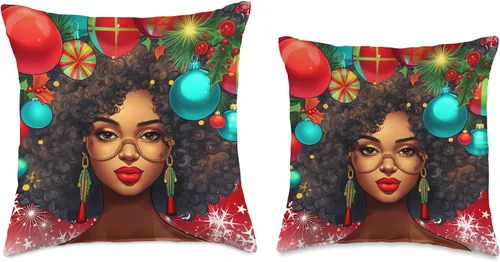 Miniatura 3 de Black women Christmas ornament melanin curly hair Melanin Christmas Queen Xmas Black Girl Magic Ornament - Almohada de 16 x 16 pulgadas, multicolor