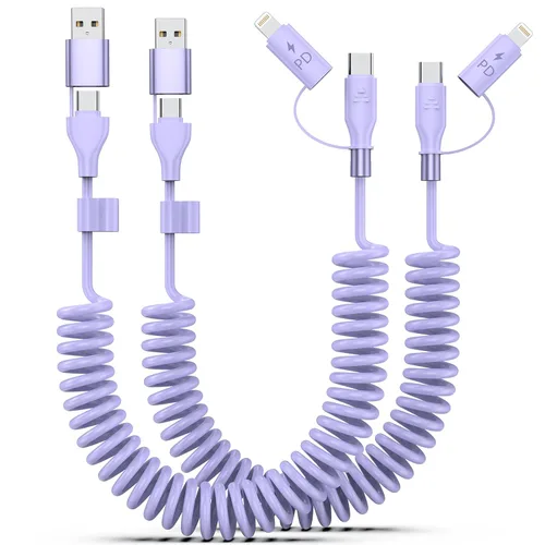 Miniatura 8 de Paquete de 2 cables USB-C y Lightning en espiral 2 en 1, cable de carga para iPhone 17 16 15 de 3 pies, cable de carga rápida de 60 W para iPhone
