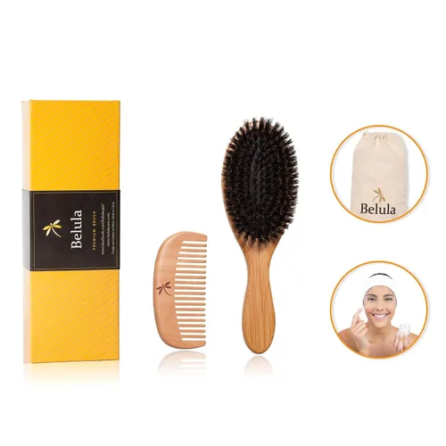 Miniatura 3 de Belula Juego de cepillos de cerdas de jabalí – Restaura el brillo natural y la textura para cabello fino, fino, normal y corto – Set para él