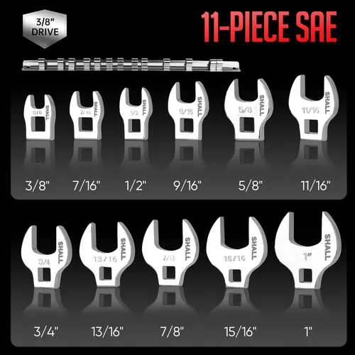 Miniatura 2 de SHALL Juego de llaves de pata de cuervo de 3/8 pulgadas, juego de llaves de pata de cuervo SAE de 11 piezas con organizador de clip, 3/8"-1