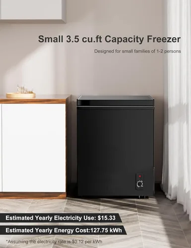 Miniatura 6 de Congelador de 3.5 pies cúbicos tipo cajón - Mini congelador profundo compacto de puerta superior abierta, de pie, eficiente energéticamente
