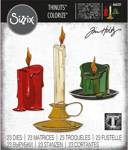 Sizzix Thinlits 666331 Juego de troqueles de 23 piezas de candelabros Colorize de Tim Holtz | 666331 | Troqueles de corte de metal fino para álbumes