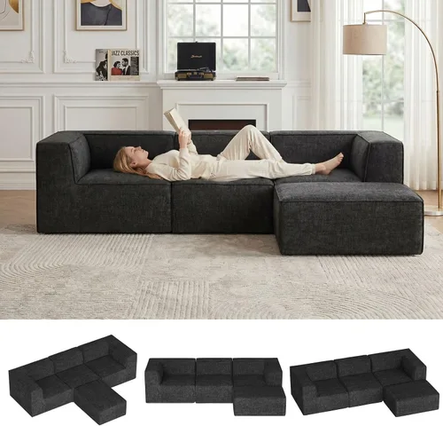 Miniatura 30 de Sofá Seccional Comprimido de 106" Sofás Modulares en Forma de L con Chaise, Espuma de Alta Densidad Sin Ensamblaje Requerido, 4 Piezas