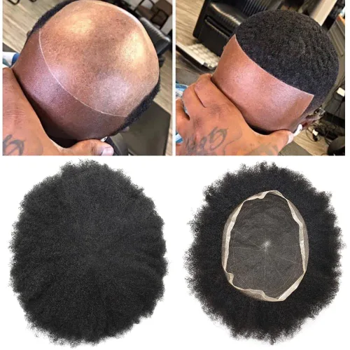Miniatura 2 de Afro - Toupee - Toupee para hombre, encaje suizo, rizado, para hombres negros, hombres afroamericanos, todos los encajes, sistemas de reemplazo