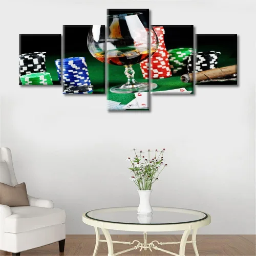 Miniatura 2 de TUMOVO 5 paneles para decoración del hogar, fichas apiladas, obras de arte modernas y contemporáneas grandes para bar, pub, club, fotos, tarjetas