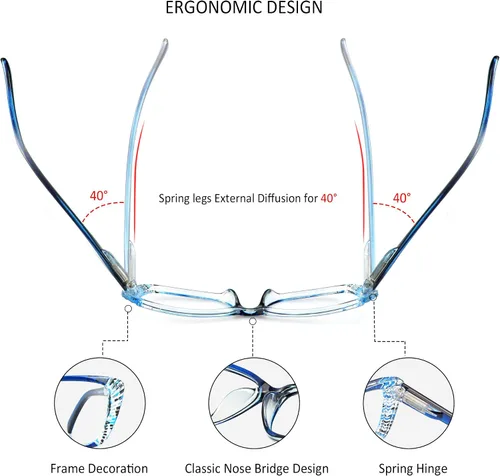 Miniatura 6 de VisionGlobal 5 Pairs Reading Glasses with Spring Hinge, Blue Light Blocking Glasses for Women/Men Gracia-azul