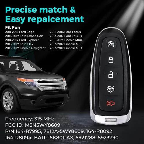 Miniatura 2 de HelloAuto Llavero apto para Ford Explorer Edge 2011-2015, control de entrada remota inteligente sin llave con arranque remoto para Taurus Focus