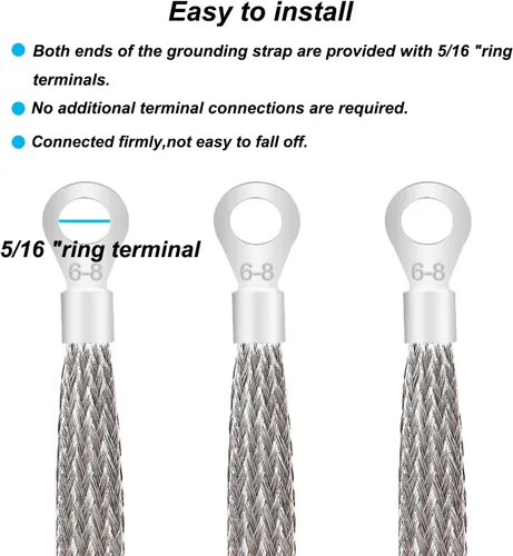 Miniatura 3 de 5 correas de tierra para automóviles, 2 tamaños de 10" x 1/2" y 13" x 1/2", correas de tierra trenzadas de cobre estañado, correas de cable