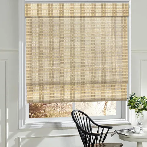 Miniatura 17 de Cortinas romanas de madera para ventana, cortinas de bambú opacas forradas, fácil instalación para el hogar y el jardín, patrón 1
