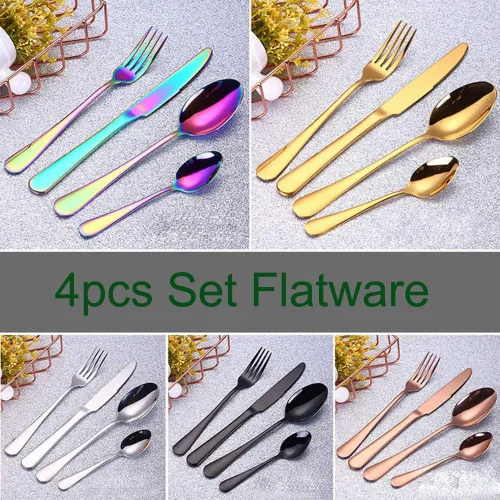 Miniatura 7 de 4pcs Set Cutlery Dinnerware 304 Stainless Steel Flatware Set Tableware Dinner Spoon Fork Knife Flatware Serving Sets (Black)