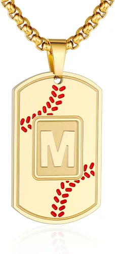 Miniatura 16 de A-Z Collar con etiqueta de perro para hombre, dije de béisbol, cadena de acero inoxidable de 22 + 2 pulgadas, regalo de joyería personalizado