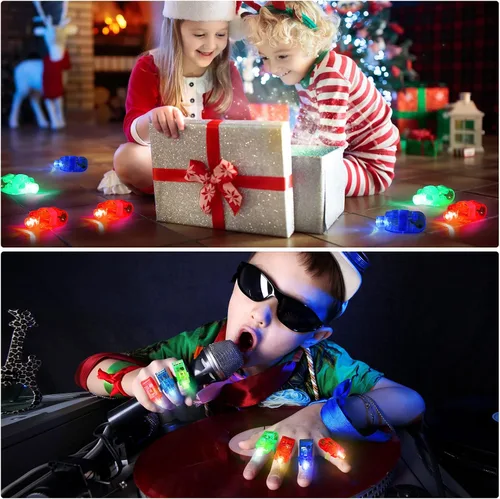 Miniatura 6 de Hortsun 200 luces LED para dedos, mini linternas de dedo para niños, suministros de fiesta que brillan en la oscuridad, anillos iluminados, juguetes