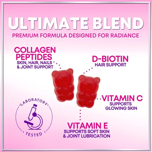 Miniatura 3 de Gomitas de péptidos de colágeno – 2500 mcg de D-biotina por porción – Proteína hidrolizada tipo I y III Suplemento de colágeno múltiple con vitamina