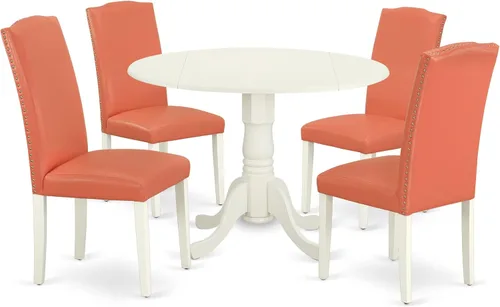 Miniatura 56 de East West Furniture DLEN3-BLK-69 - Juego de muebles de comedor de 3 piezas que contiene una mesa de comedor redonda con gotas y 2 sillas tapizadas