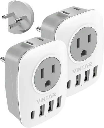 Miniatura 17 de Paquete de 2 adaptadores de enchufe de viaje europeo, VINTAR Adaptador de enchufe de alimentación internacional con 1 USB C, 2 salidas americanas