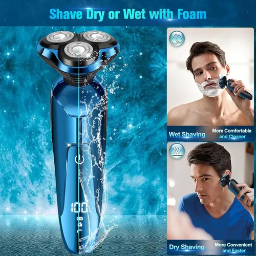 Miniatura 4 de Maquinilla de afeitar eléctrica para hombres, afeitadoras de cabeza giratoria 3D inalámbricas para cara de hombre, impermeable en húmedo/seco