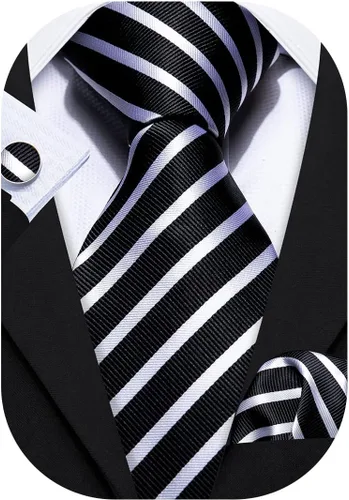 Miniatura 198 de Barry.Wang Juego de corbatas para hombre, corbata de seda a rayas, tejido a cuadros, gemelos formales, negocios, boda