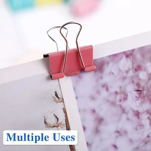Miniatura 6 de OWLKELA 100 clips de colores para carpeta, abrazaderas de papel, clips de carpeta de papel, varios tamaños, clips de metal coloridos para carpeta