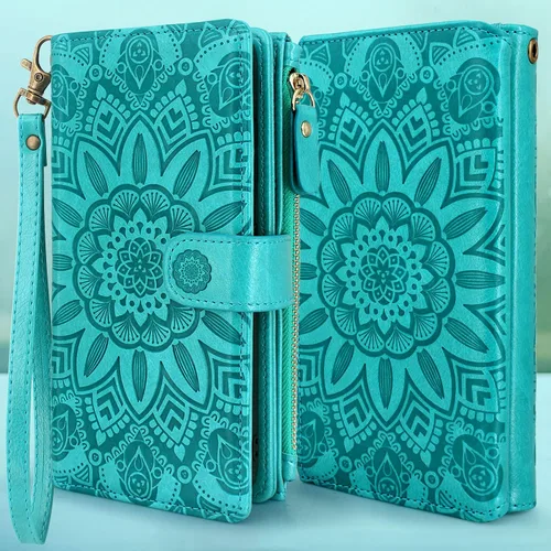 Miniatura 2 de Harryshell Funda de piel desmontable con cremallera magnética con bolsillo para monedas, 12 ranuras para tarjetas, correa de muñeca, cordón